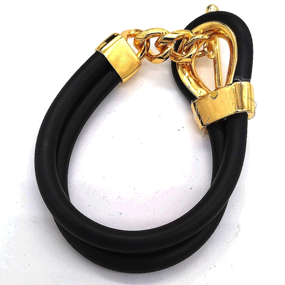 Alexander McQueen Double Layered Black and Gold Rubber Corded Bracelet - Picture 3 of 8